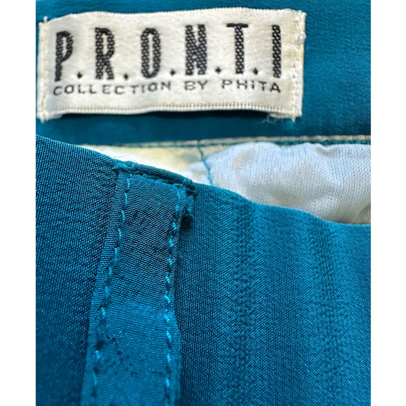 Pronti Collection by Phita Vintage Teal Blue Silk Pants, Size L - Picture 4 of 7